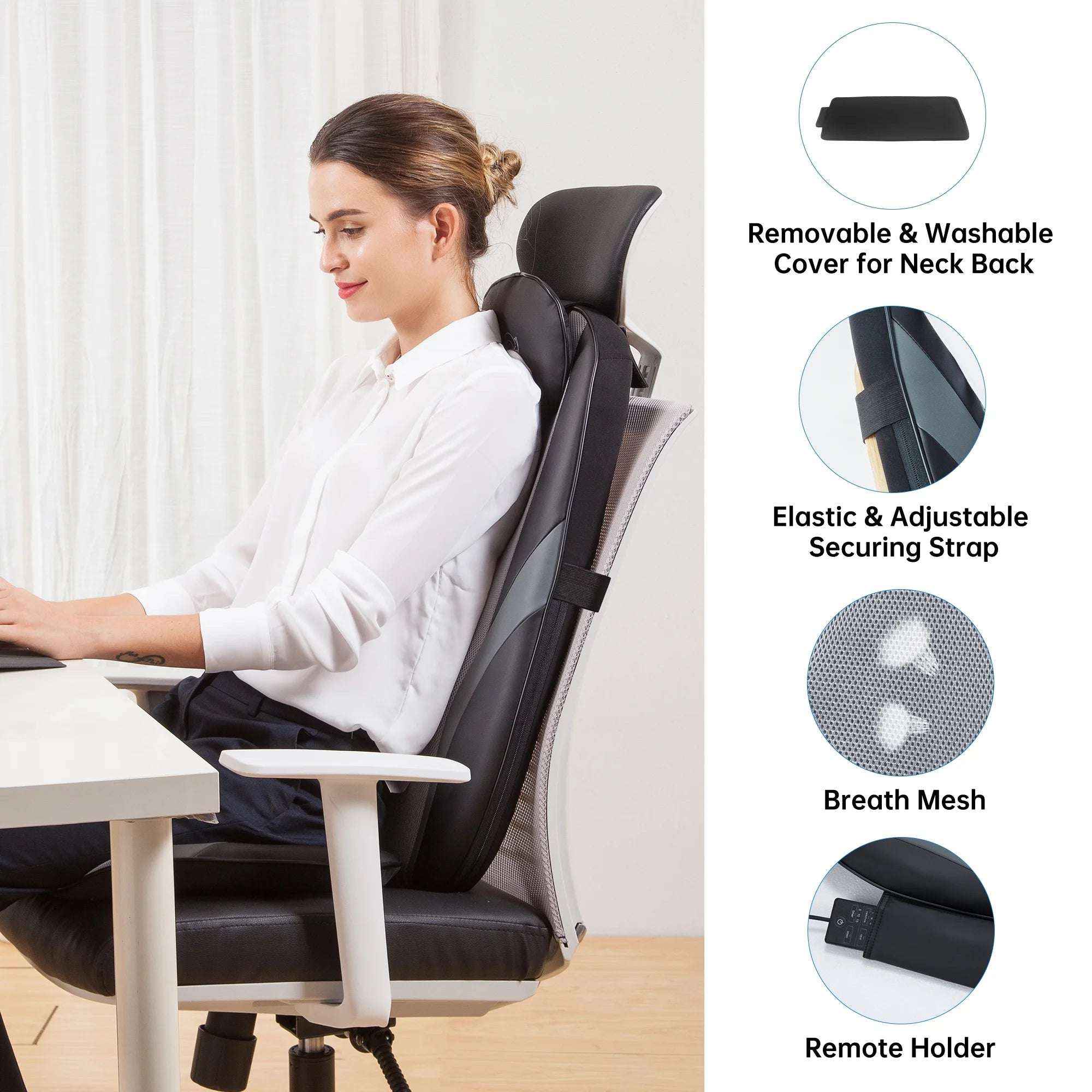 Back Massager with Heat – Electric Shiatsu Massage Chair Pad for Back Pain Relief