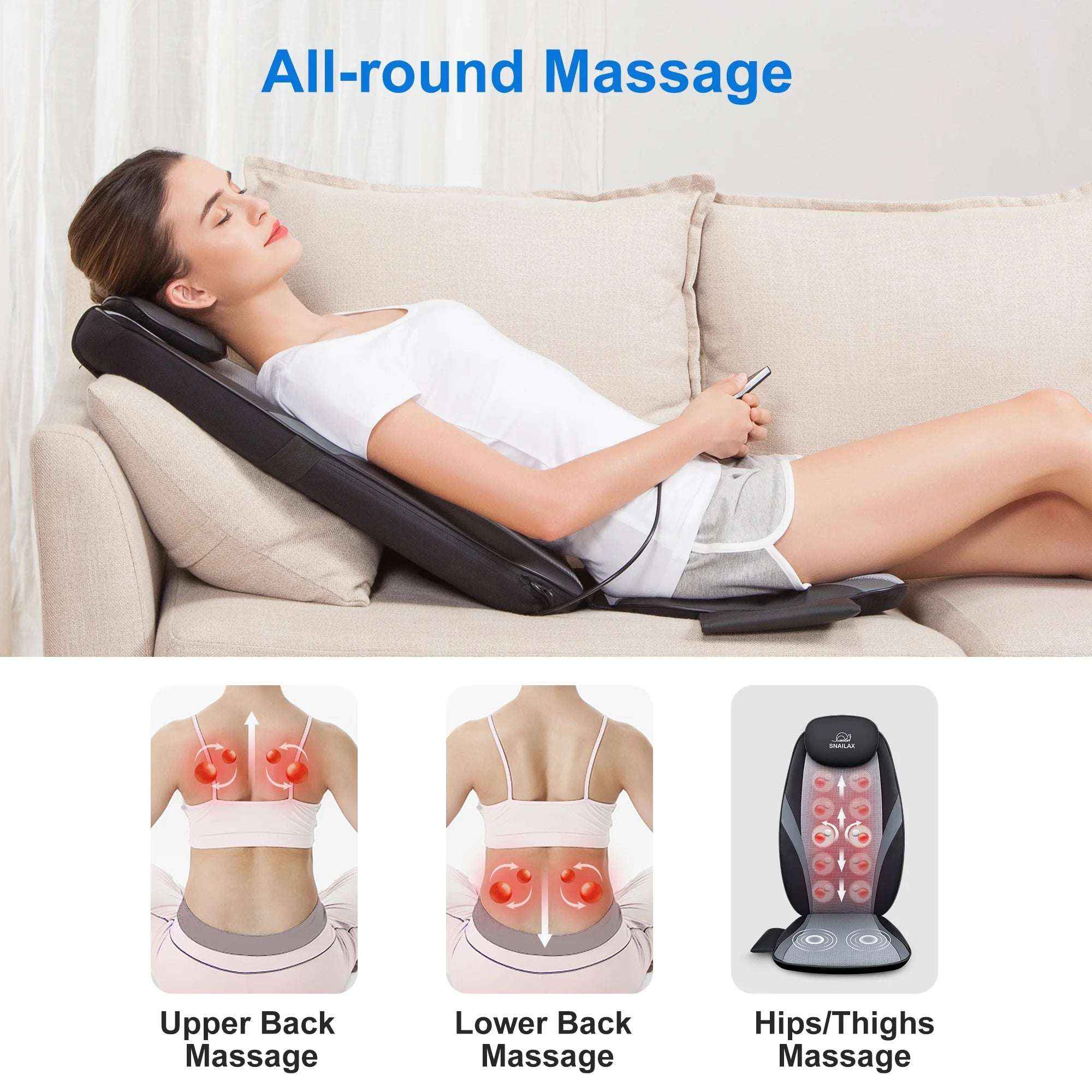 Back Massager with Heat – Electric Shiatsu Massage Chair Pad for Back Pain Relief