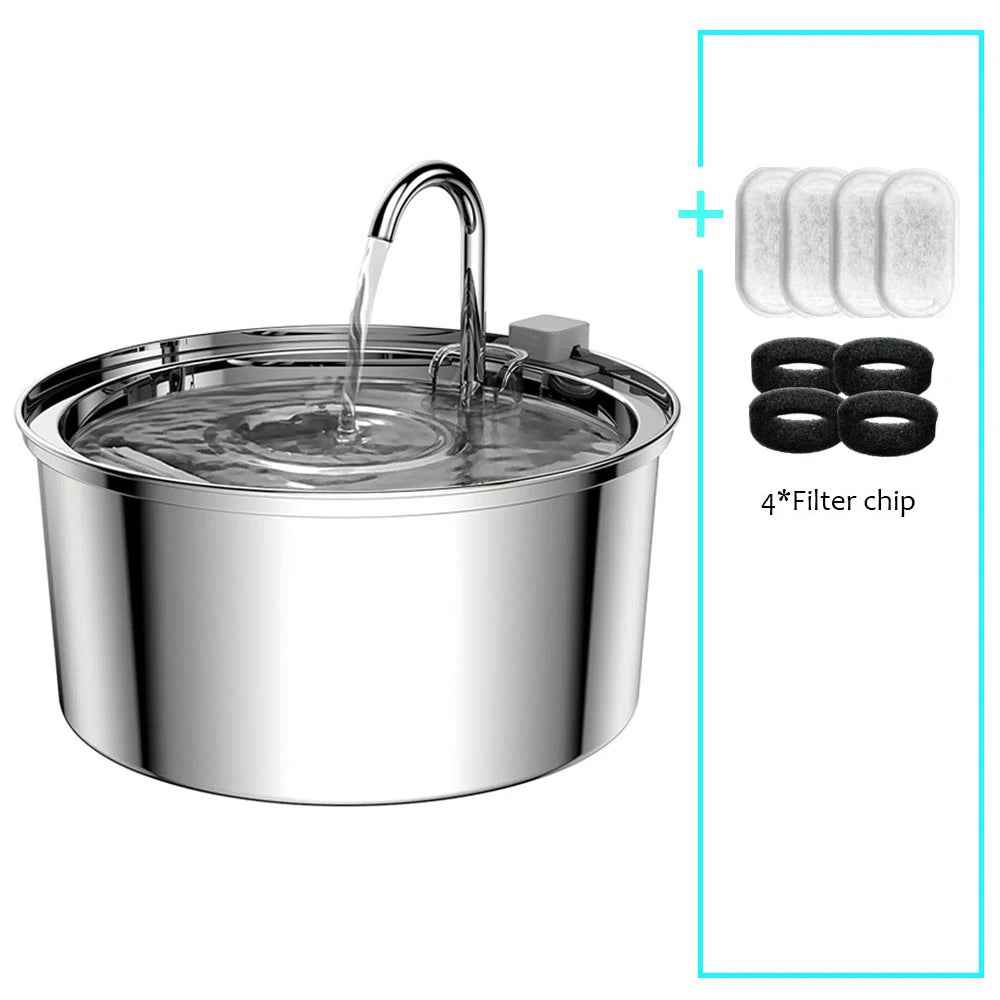 Stainless Steel Pet Water Fountain – 3L Automatic Cat & Dog Water Feeder with USB Silent Pump & Double Filtration