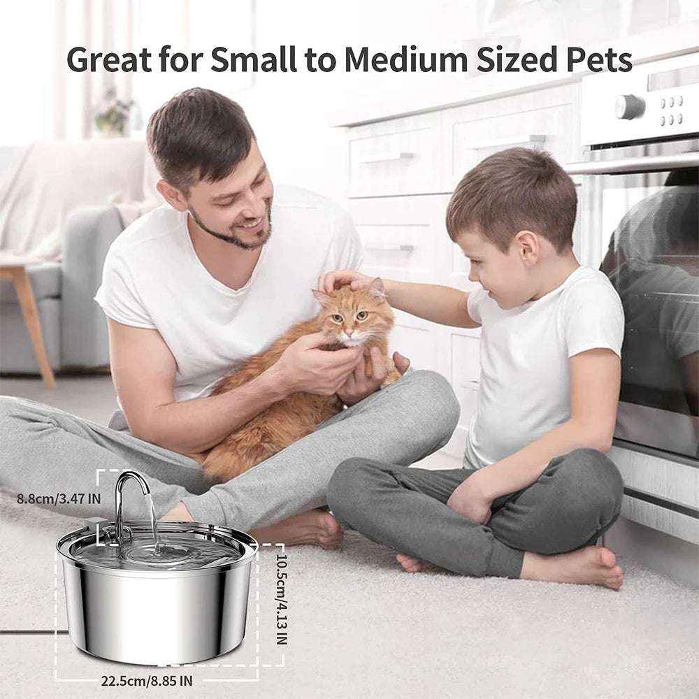 Stainless Steel Pet Water Fountain – 3L Automatic Cat & Dog Water Feeder with USB Silent Pump & Double Filtration