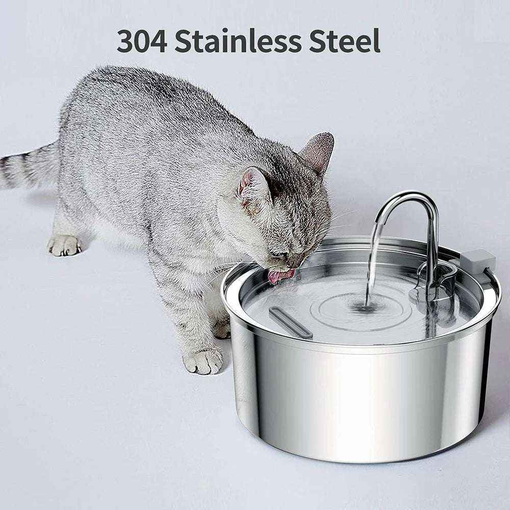 Stainless Steel Pet Water Fountain – 3L Automatic Cat & Dog Water Feeder with USB Silent Pump & Double Filtration