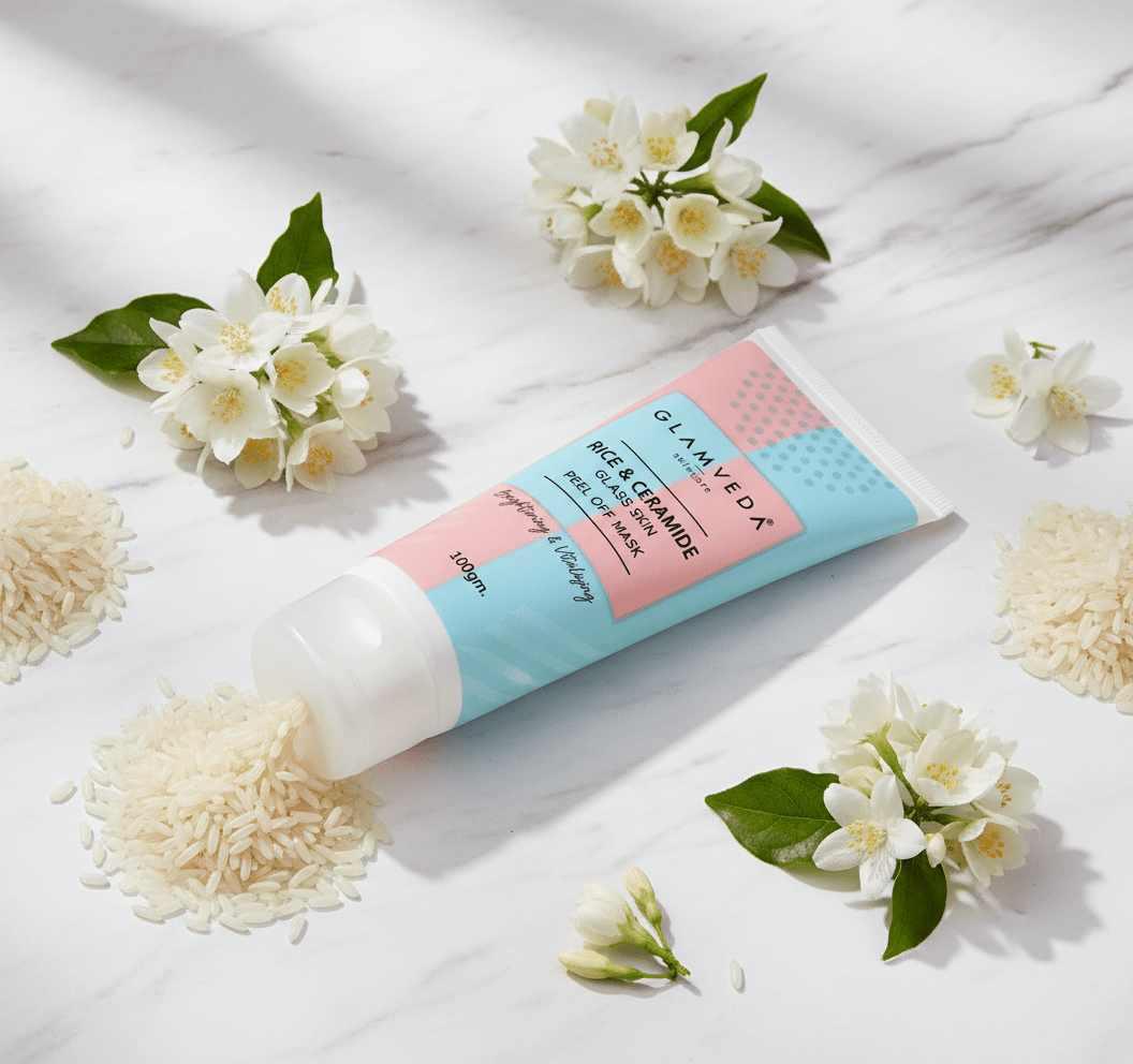 Glamyeda Rice & Ceramide Korean Glass Skin Peel Off Mask 100gm | Brightening & Hydrating Clay Peel Mask | Glowing Skin Treatment - Agorge