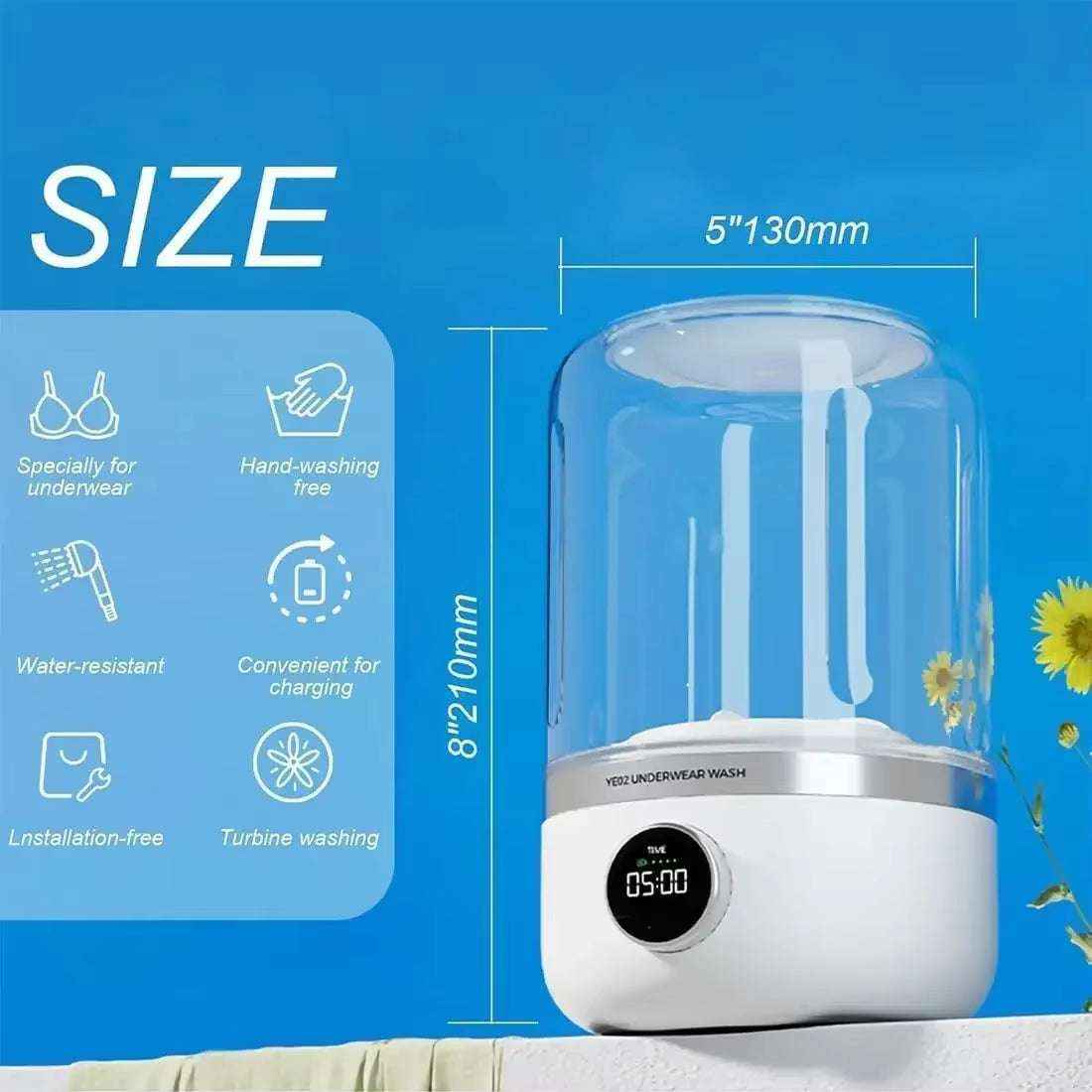 Wireless Mini Portable Washing Machine for Underwear & Socks - 1L Capacity