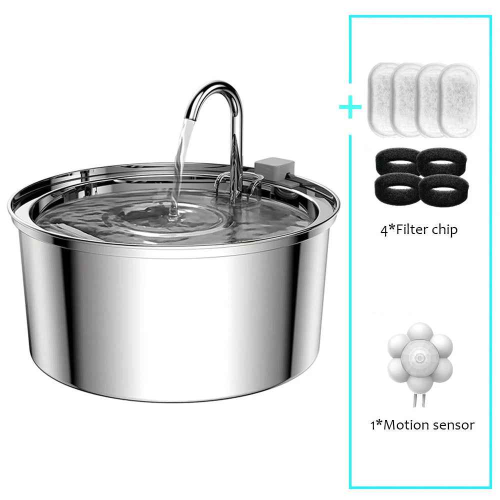 Stainless Steel Pet Water Fountain – 3L Automatic Cat & Dog Water Feeder with USB Silent Pump & Double Filtration