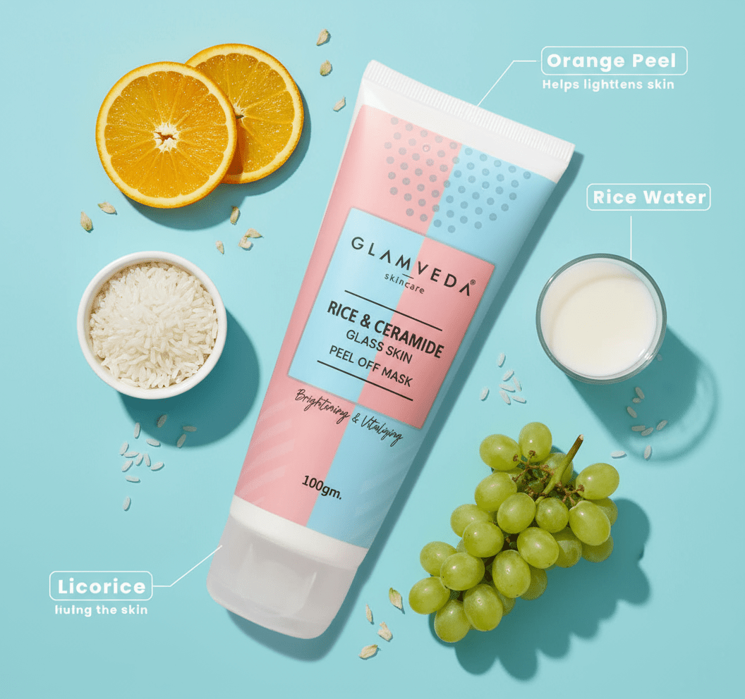 Glamyeda Rice & Ceramide Korean Glass Skin Peel Off Mask 100gm | Brightening & Hydrating Clay Peel Mask | Glowing Skin Treatment - Agorge