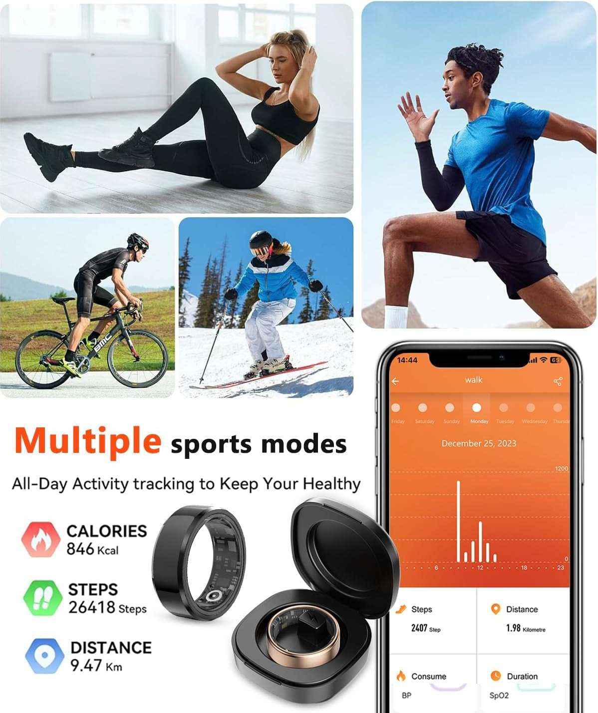 2025 Upgrade Smart Ring Health Tracker – Waterproof Fitness Ring with Sleep, Heart Rate & Activity Tracking