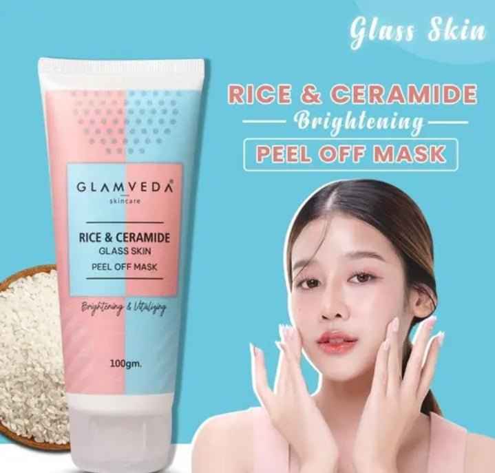 Glamyeda Rice & Ceramide Korean Glass Skin Peel Off Mask 100gm | Brightening & Hydrating Clay Peel Mask | Glowing Skin Treatment