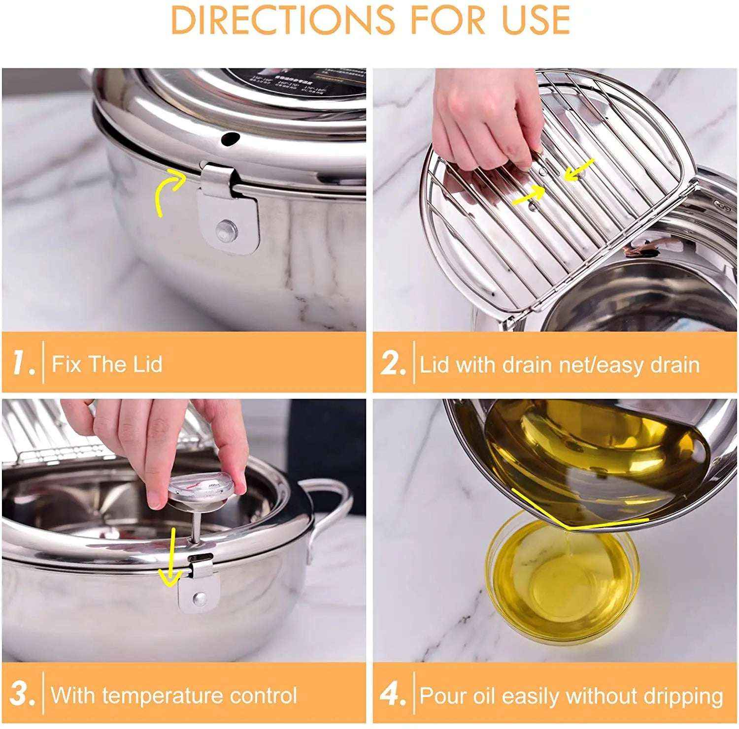 Japanese Deep Frying Pot with Thermometer & Lid – 304 Stainless Steel Tempura Fryer Pan 20/24cm