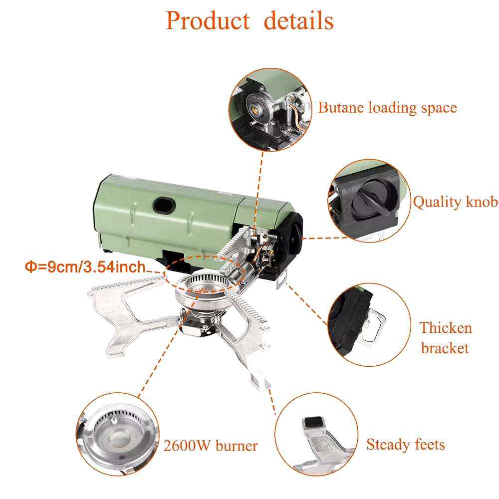 2600W Portable Folding Camping Gas Stove – Outdoor Cassette Burner for Hiking, BBQ & Travel Cooking