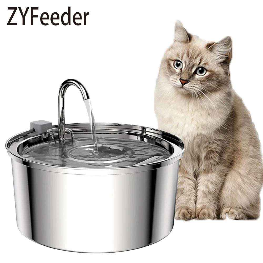 Stainless Steel Pet Water Fountain – 3L Automatic Cat & Dog Water Feeder with USB Silent Pump & Double Filtration