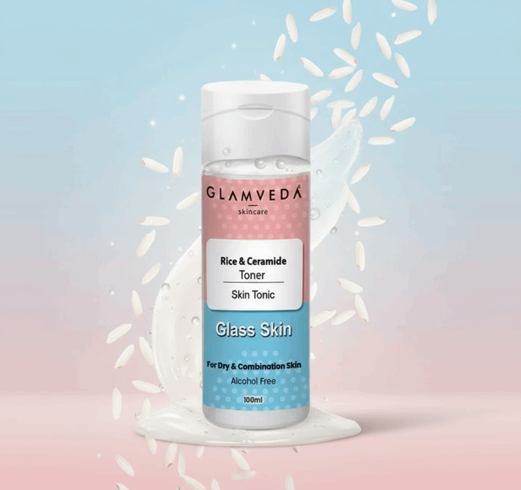 Glamveda Glass Skin Rice & Ceramide Water Tonic | Korean Skin Barrier Building & Nourishing | Hydrating Facial Toner for Dry & Combination Skin | Alcohol - Free | 100ml - Agorge