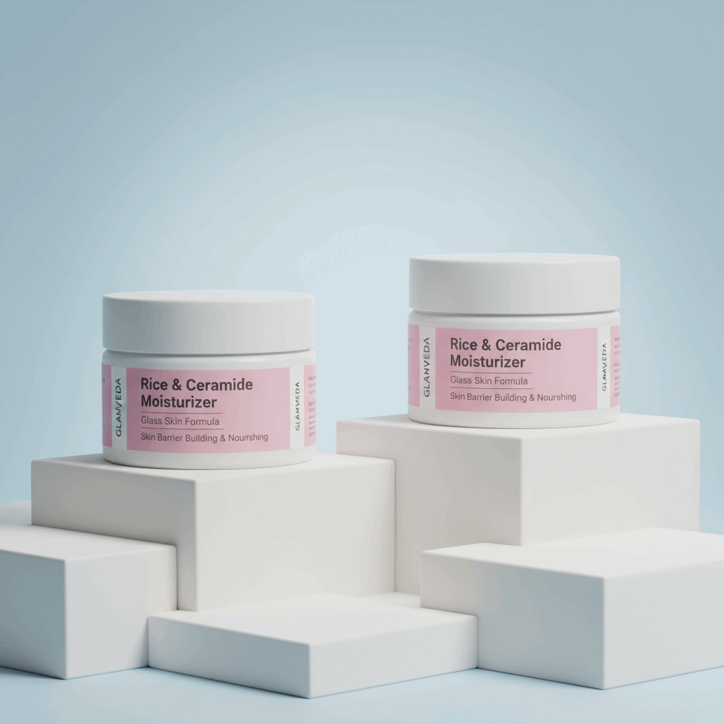 Glamveda Glass Skin Rice & Ceramide Moisturizer - Hydrating Face Cream for Clear, Glowing Skin | Skin Barrier Repair & Nourishing | 24 - Hour Moisturization - Agorge