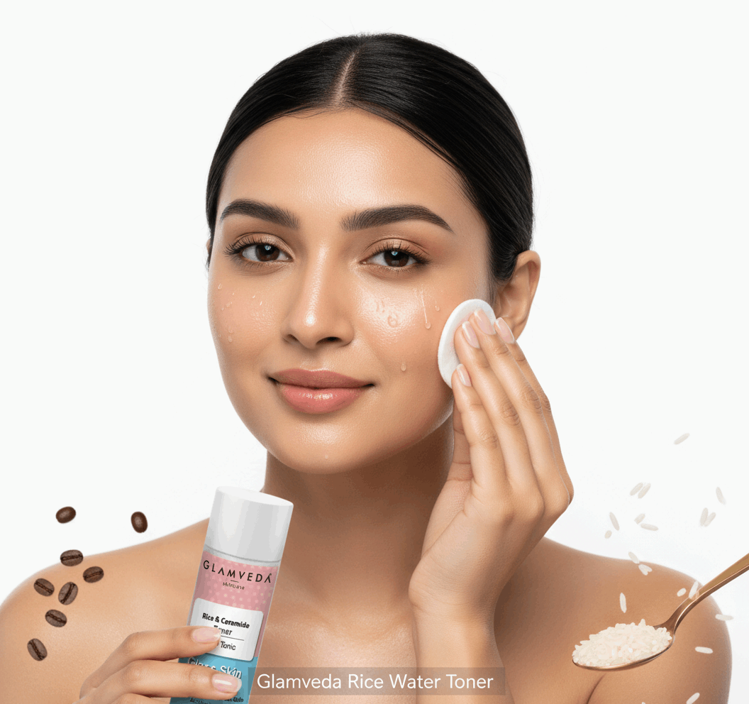 Glamveda Glass Skin Rice & Ceramide Water Tonic | Korean Skin Barrier Building & Nourishing | Hydrating Facial Toner for Dry & Combination Skin | Alcohol - Free | 100ml - Agorge