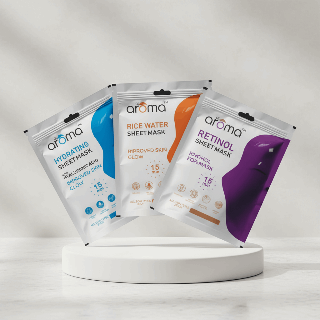 Alaroma Ultimate Skincare Sheet Mask Combo | Retinol, Rice Water, Hydrating & Vitamin - C Masks | Anti - Aging & Brightening | 15 - Min Facial for Radiant, Youthful Skin | Pack of 4 - Agorge