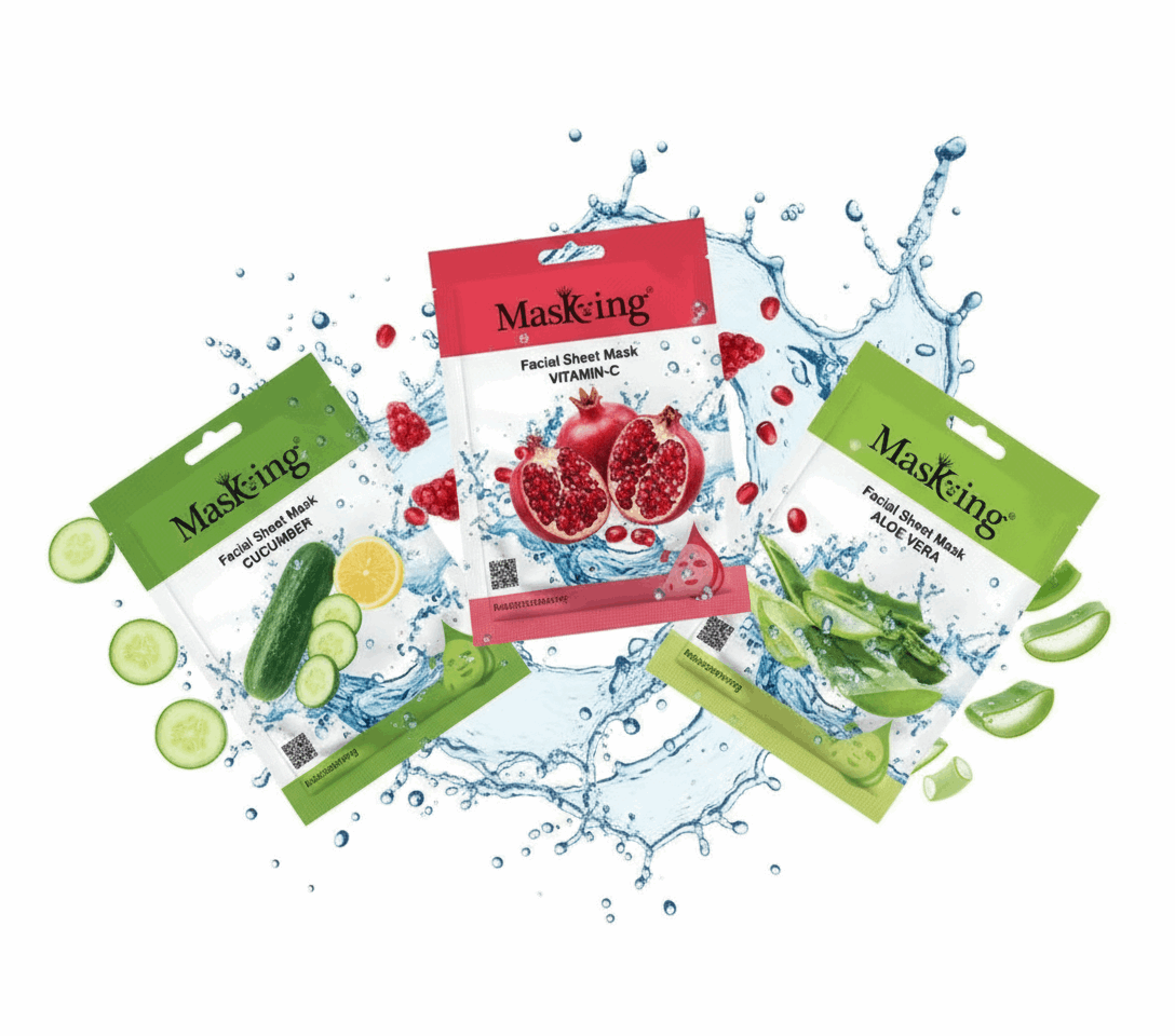 MasKing Facial Sheet Mask Combo Pack of 6 | Korean Hydrating Face Masks | Cucumber, Pomegranate, Vitamin - C, Aloe Vera, Honey & Kiwi | Instant Glow & Brightening | For All Skin Types - Agorge