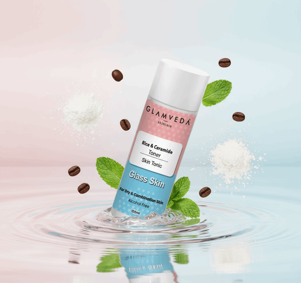 Glamveda Glass Skin Rice & Ceramide Water Tonic | Korean Skin Barrier Building & Nourishing | Hydrating Facial Toner for Dry & Combination Skin | Alcohol - Free | 100ml - Agorge