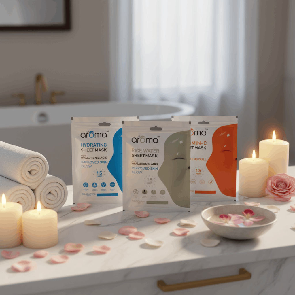 Alaroma Ultimate Skincare Sheet Mask Combo | Retinol, Rice Water, Hydrating & Vitamin - C Masks | Anti - Aging & Brightening | 15 - Min Facial for Radiant, Youthful Skin | Pack of 4 - Agorge