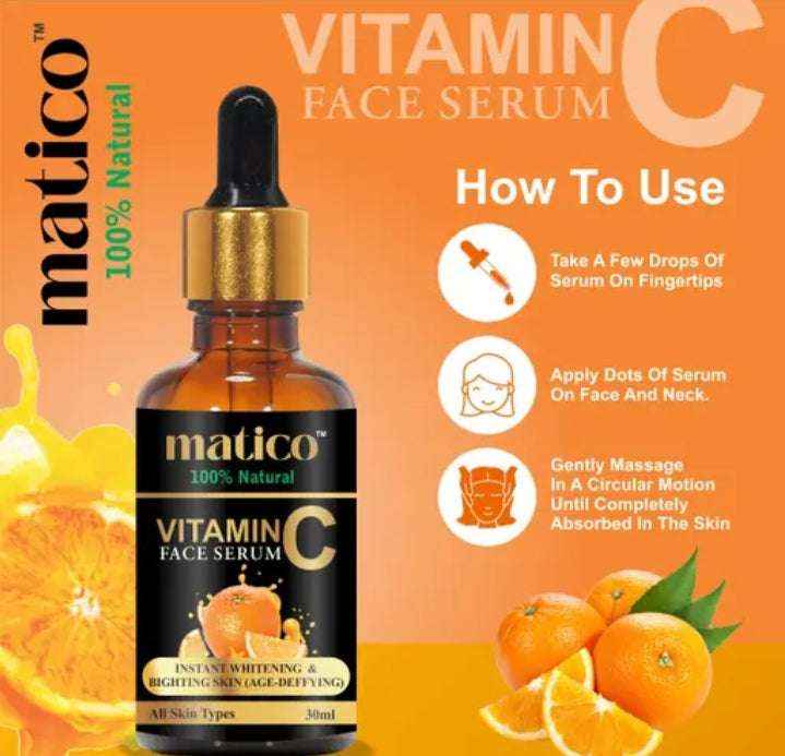 Matico Vitamin C Face Serum with Hyaluronic Acid & Aloe Vera - Brightening Anti - Aging Serum for Glowing Skin - 30ml - Agorge