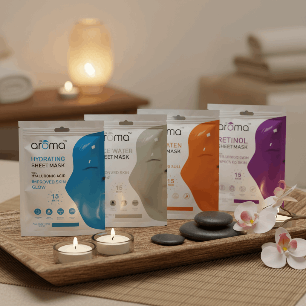 Alaroma Ultimate Skincare Sheet Mask Combo | Retinol, Rice Water, Hydrating & Vitamin - C Masks | Anti - Aging & Brightening | 15 - Min Facial for Radiant, Youthful Skin | Pack of 4 - Agorge