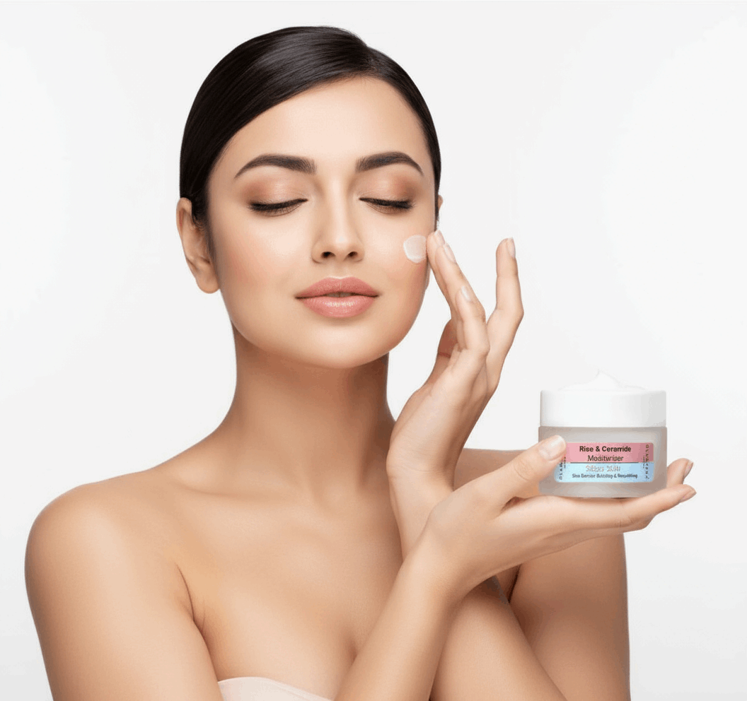 Glamveda Glass Skin Rice & Ceramide Moisturizer - Hydrating Face Cream for Clear, Glowing Skin | Skin Barrier Repair & Nourishing | 24 - Hour Moisturization - Agorge