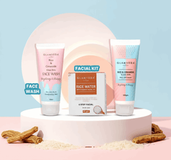 Glamveda Rice & Ceramide Complete Skincare Combo | Face Wash + Peel Off Mask + 6 - Step Facial Kit | Korean Glass Skin | Brightening & Vitalizing | For Dry, Sensitive & Combination Skin - Agorge