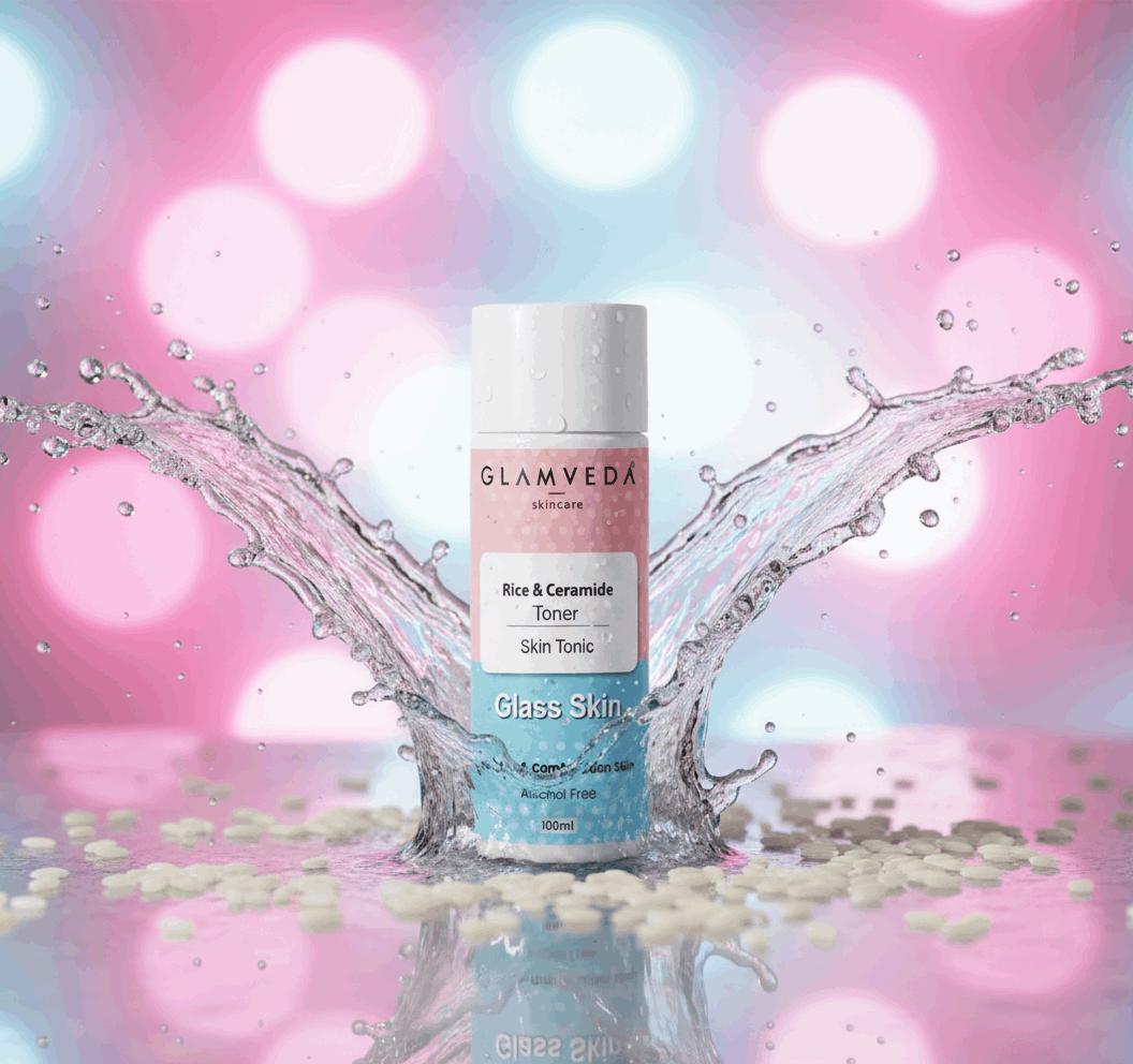 Glamveda Glass Skin Rice & Ceramide Water Tonic | Korean Skin Barrier Building & Nourishing | Hydrating Facial Toner for Dry & Combination Skin | Alcohol - Free | 100ml - Agorge