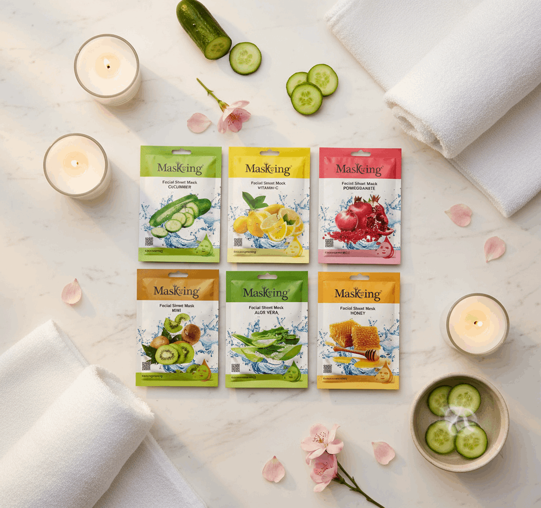 MasKing Facial Sheet Mask Combo Pack of 6 | Korean Hydrating Face Masks | Cucumber, Pomegranate, Vitamin - C, Aloe Vera, Honey & Kiwi | Instant Glow & Brightening | For All Skin Types - Agorge