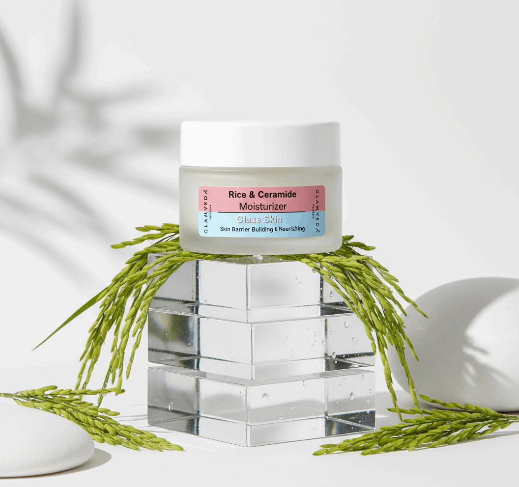 Glamveda Glass Skin Rice & Ceramide Moisturizer - Hydrating Face Cream for Clear, Glowing Skin | Skin Barrier Repair & Nourishing | 24 - Hour Moisturization - Agorge