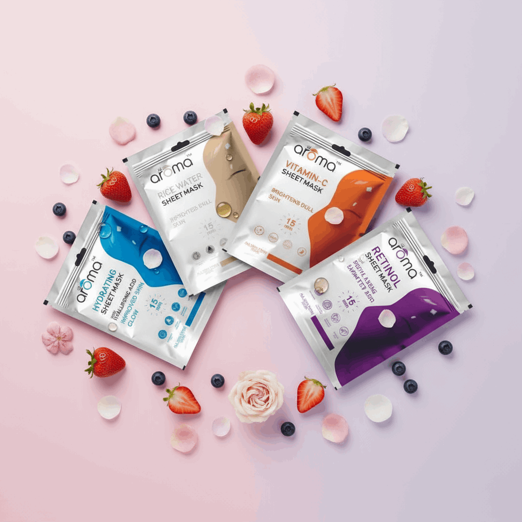 Alaroma Ultimate Skincare Sheet Mask Combo | Retinol, Rice Water, Hydrating & Vitamin - C Masks | Anti - Aging & Brightening | 15 - Min Facial for Radiant, Youthful Skin | Pack of 4 - Agorge