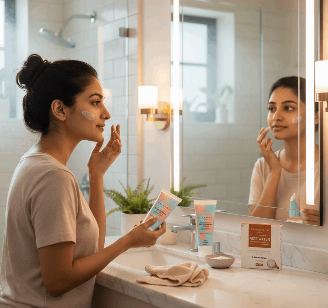 Glamveda Rice & Ceramide Complete Skincare Combo | Face Wash + Peel Off Mask + 6 - Step Facial Kit | Korean Glass Skin | Brightening & Vitalizing | For Dry, Sensitive & Combination Skin - Agorge