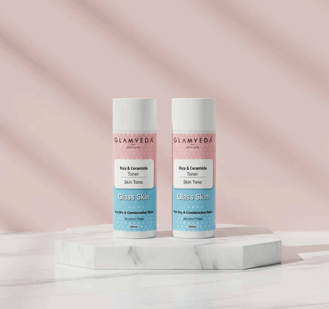 Glamveda Glass Skin Rice & Ceramide Water Tonic | Korean Skin Barrier Building & Nourishing | Hydrating Facial Toner for Dry & Combination Skin | Alcohol - Free | 100ml - Agorge