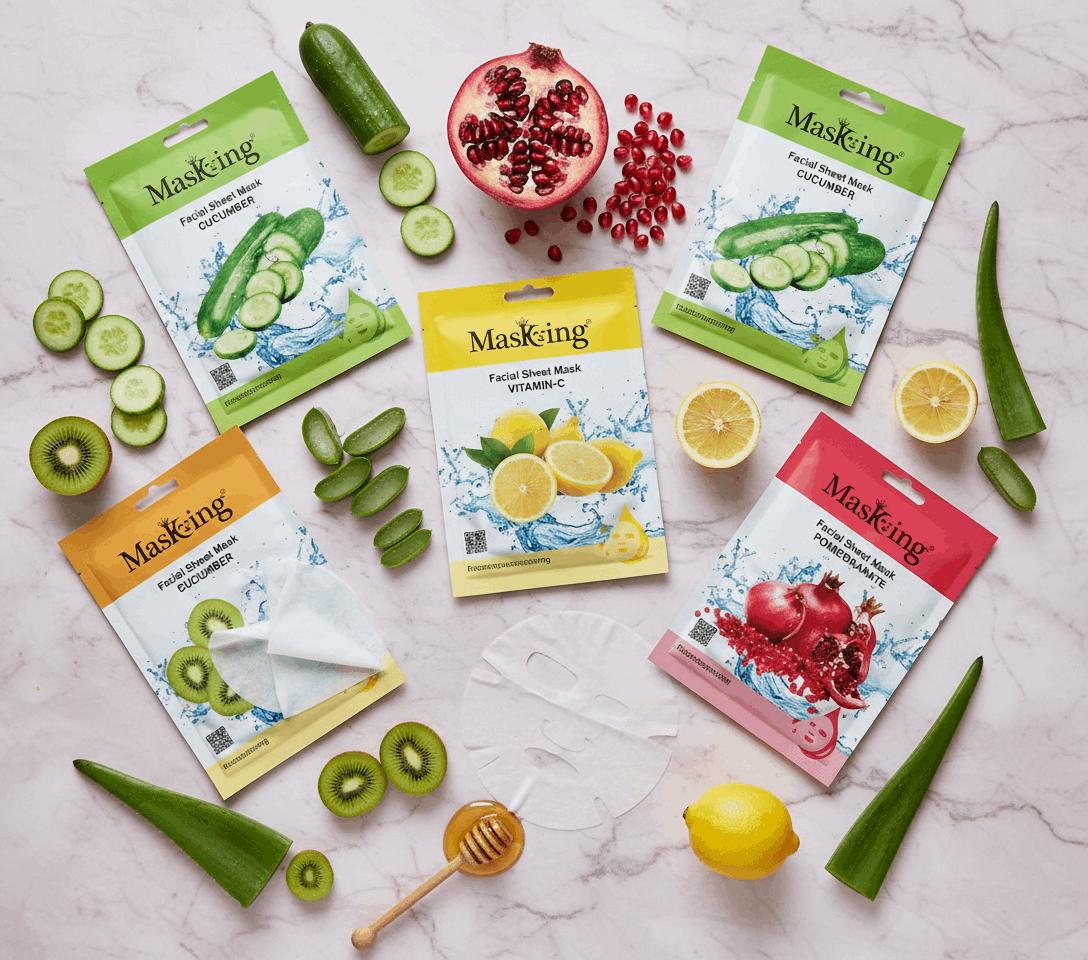 MasKing Facial Sheet Mask Combo Pack of 6 | Korean Hydrating Face Masks | Cucumber, Pomegranate, Vitamin - C, Aloe Vera, Honey & Kiwi | Instant Glow & Brightening | For All Skin Types - Agorge