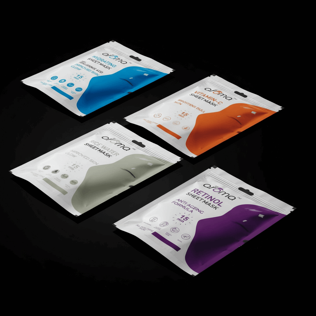 Alaroma Ultimate Skincare Sheet Mask Combo | Retinol, Rice Water, Hydrating & Vitamin - C Masks | Anti - Aging & Brightening | 15 - Min Facial for Radiant, Youthful Skin | Pack of 4 - Agorge