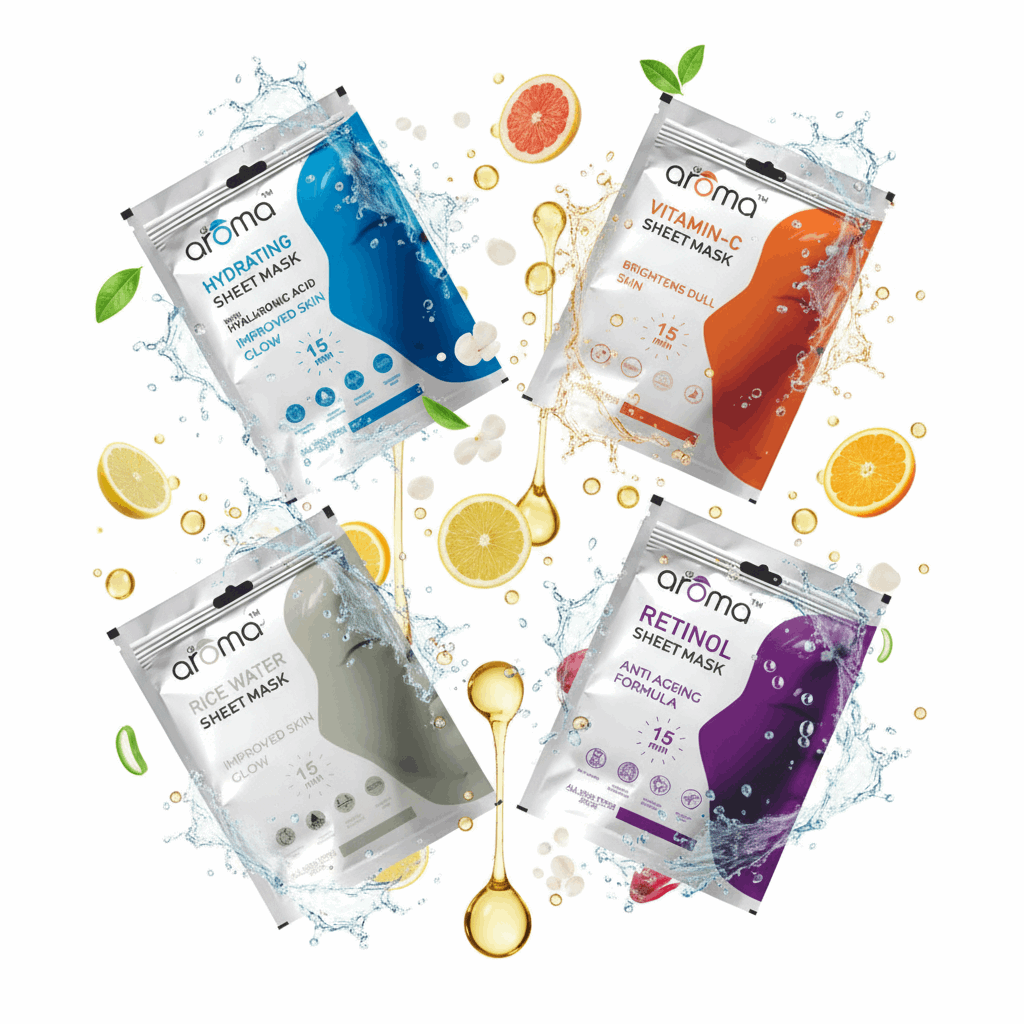 Alaroma Ultimate Skincare Sheet Mask Combo | Retinol, Rice Water, Hydrating & Vitamin - C Masks | Anti - Aging & Brightening | 15 - Min Facial for Radiant, Youthful Skin | Pack of 4 - Agorge