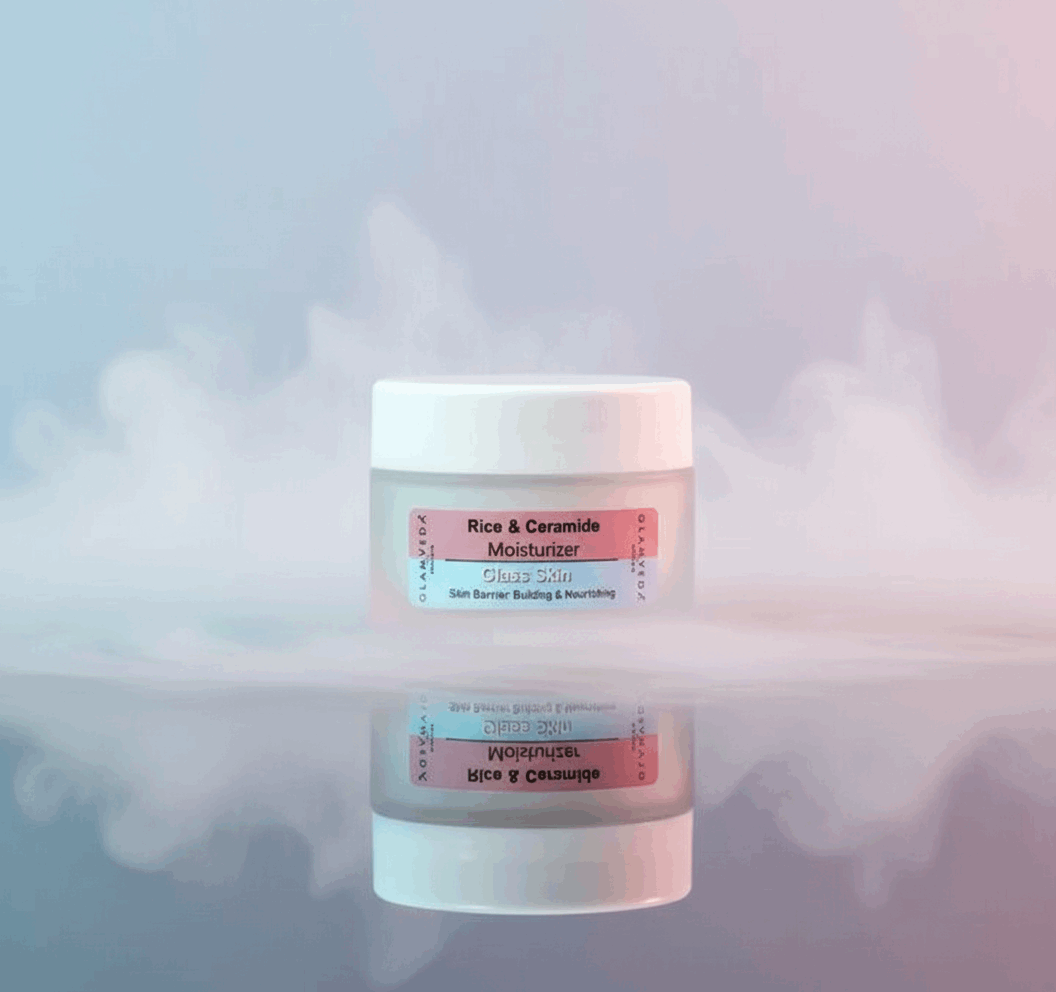 Glamveda Glass Skin Rice & Ceramide Moisturizer - Hydrating Face Cream for Clear, Glowing Skin | Skin Barrier Repair & Nourishing | 24 - Hour Moisturization - Agorge