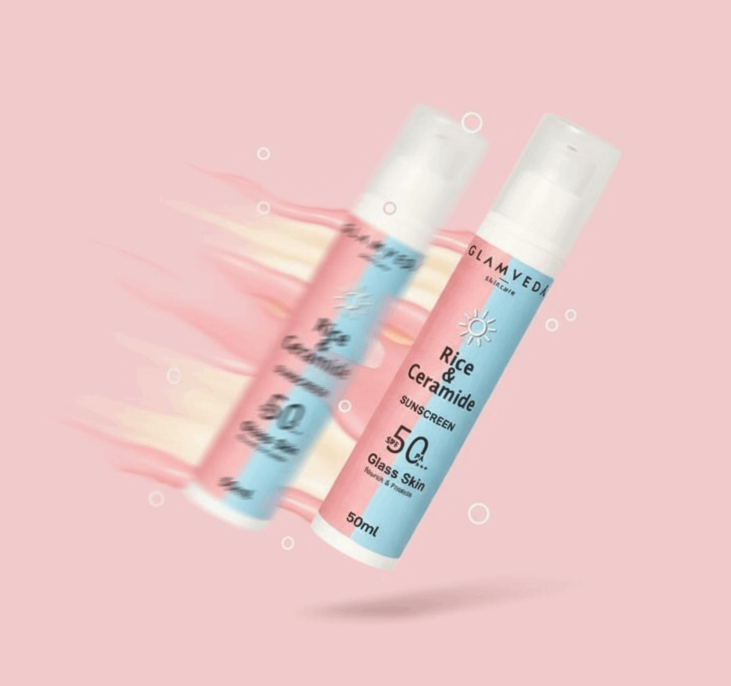 Glamveda Glass Skin Rice & Ceramide Sunscreen SPF 50 PA+++ – No White Cast, Water & Sweat Resistant, Broad Spectrum UV Protection – 50ml - Agorge