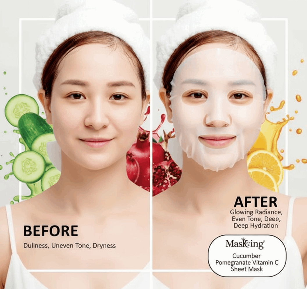 MasKing Facial Sheet Mask Combo Pack of 6 | Korean Hydrating Face Masks | Cucumber, Pomegranate, Vitamin - C, Aloe Vera, Honey & Kiwi | Instant Glow & Brightening | For All Skin Types - Agorge