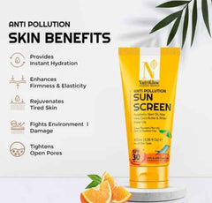 NutriGlow Anti - Pollution Sunscreen SPF 30/50 PA+++ | UVA & UVB Protection | Non - Sticky, Oil Control & 10x Whitening | Raspberry, Aloe Vera & Orange Extract | 100ml - Agorge