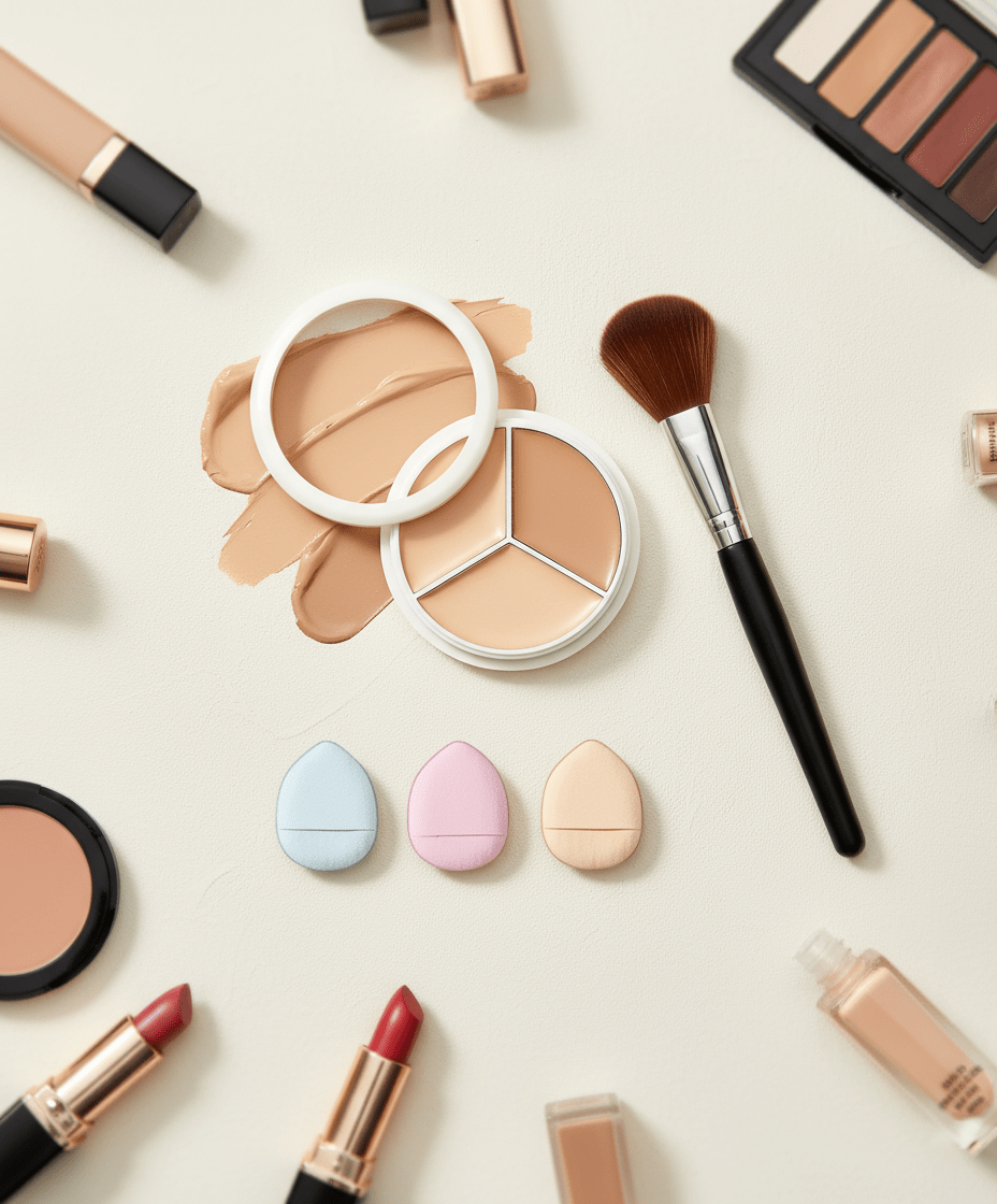 3 in 1 Concealer & 3 Pcs Fingertip Puff Combo - Professional Coverage Foundation with Multi - Use Applicators - Agorge