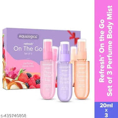 Aqualogica Refresh+ On the Go Set of 3 Perfume Body Mist 3x20ml - Long Lasting Fragrance for Women Travel Friendly Perfume Set