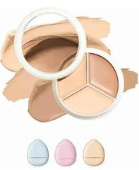 3 in 1 Concealer & 3 Pcs Fingertip Puff Combo - Professional Coverage Foundation with Multi-Use Applicators
