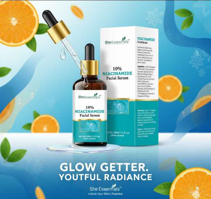 She Essentials 10% Niacinamide Facial Serum – Oil Control, Brightening & Repair For All Skin Types 30ml - Agorge