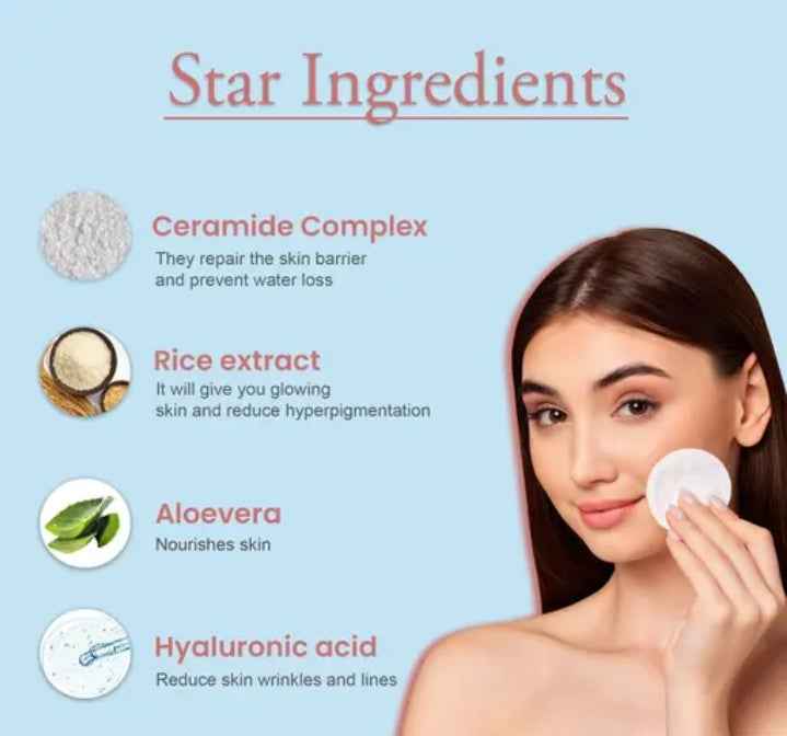 Glamveda Glass Skin Rice & Ceramide Water Tonic | Korean Skin Barrier Building & Nourishing | Hydrating Facial Toner for Dry & Combination Skin | Alcohol - Free | 100ml - Agorge