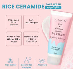 Glamveda Rice & Ceramide Complete Skincare Combo | Face Wash + Peel Off Mask + 6 - Step Facial Kit | Korean Glass Skin | Brightening & Vitalizing | For Dry, Sensitive & Combination Skin - Agorge