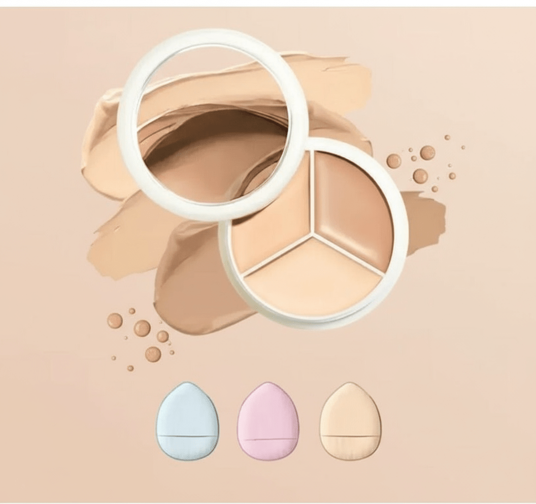 3 in 1 Concealer & 3 Pcs Fingertip Puff Combo - Professional Coverage Foundation with Multi - Use Applicators - Agorge