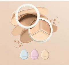 3 in 1 Concealer & 3 Pcs Fingertip Puff Combo - Professional Coverage Foundation with Multi - Use Applicators - Agorge